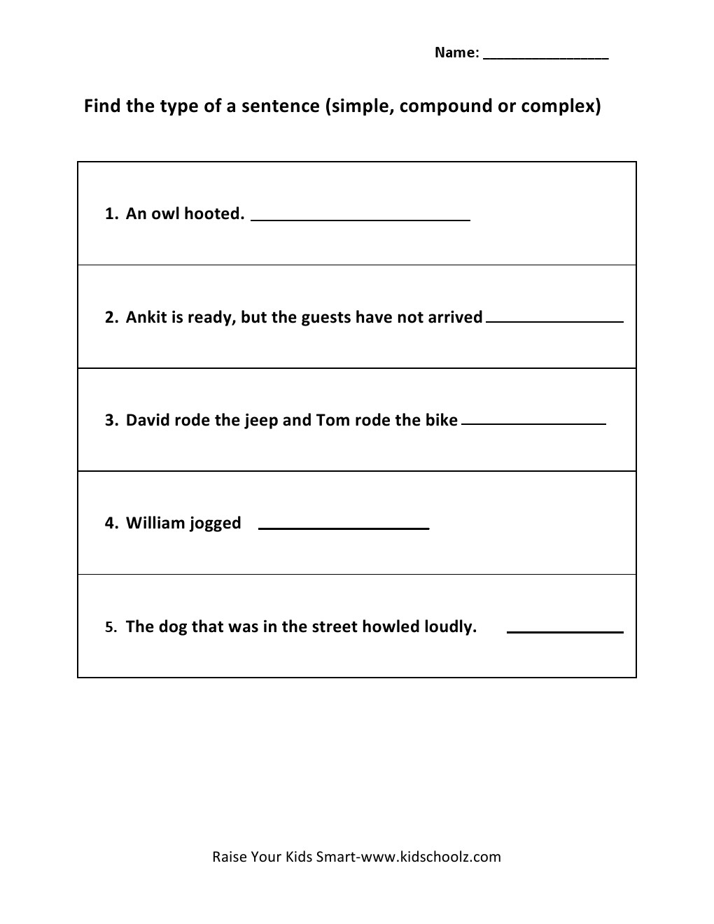 types of sentences worksheets