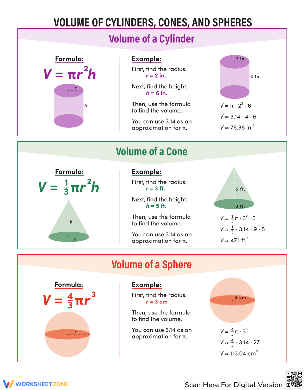 volume cones spheres and cylinders worksheet