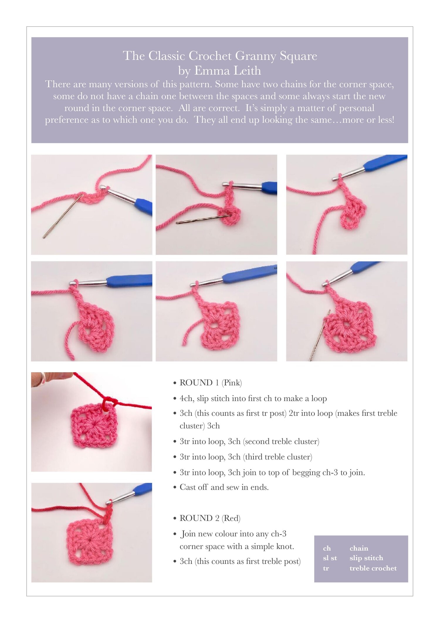 Granny Square Free Crochet Tutorial EMMA LEITH Granny Square Free Crochet Tutorial EMMA LEITH