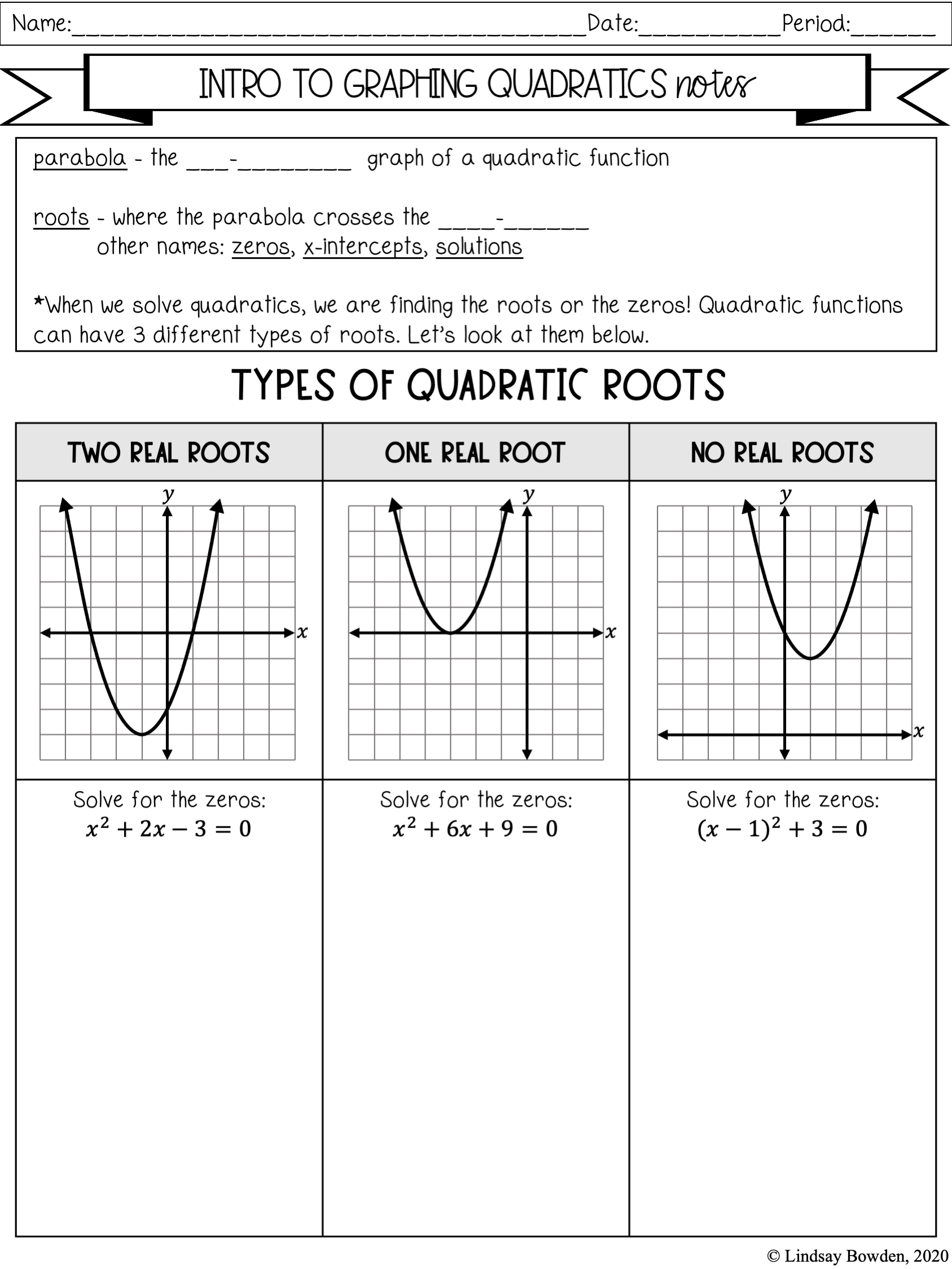 quadratic equation graphing worksheet