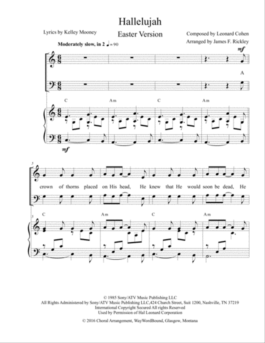 Hallelujah By Leonard Cohen 4 Part Early Intermediate Digital Sheet Music Sheet Music Plus