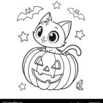 Halloween Cat Coloring Page Royalty Free Vector Image