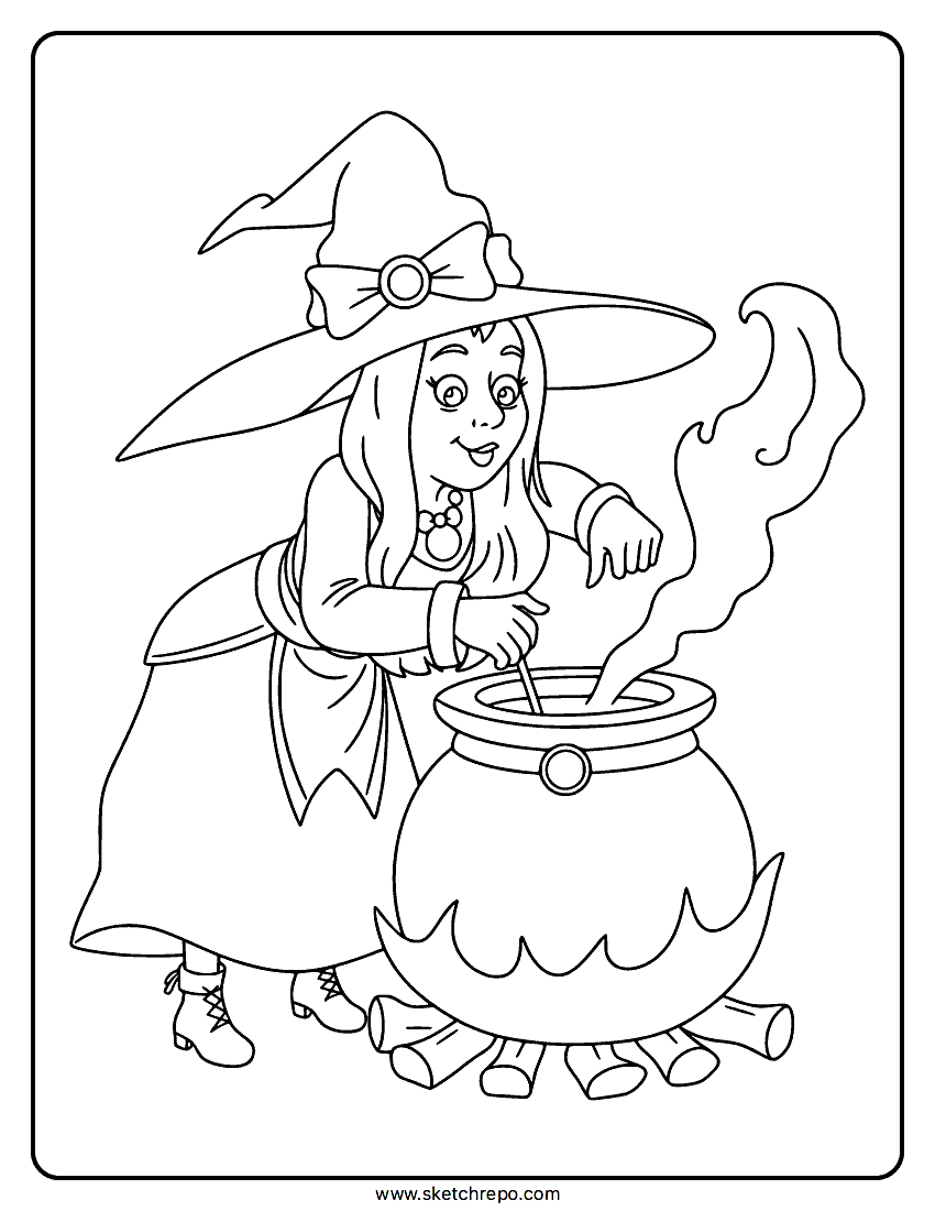 Halloween Cute Witch Coloring Page Sketch Repo Halloween Cute Witch Coloring Page Sketch Repo