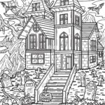 Halloween Haunted House Coloring Page For Adults Stock Vector Image Art Alamy