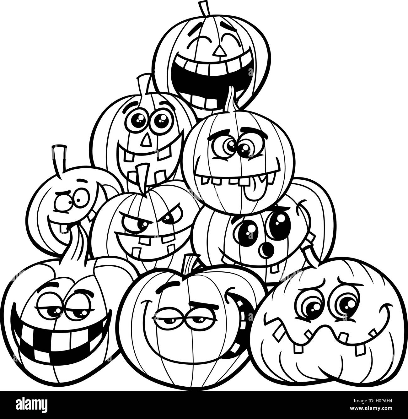 Halloween Pumpkins Coloring Page Stock Vector Image Art Alamy