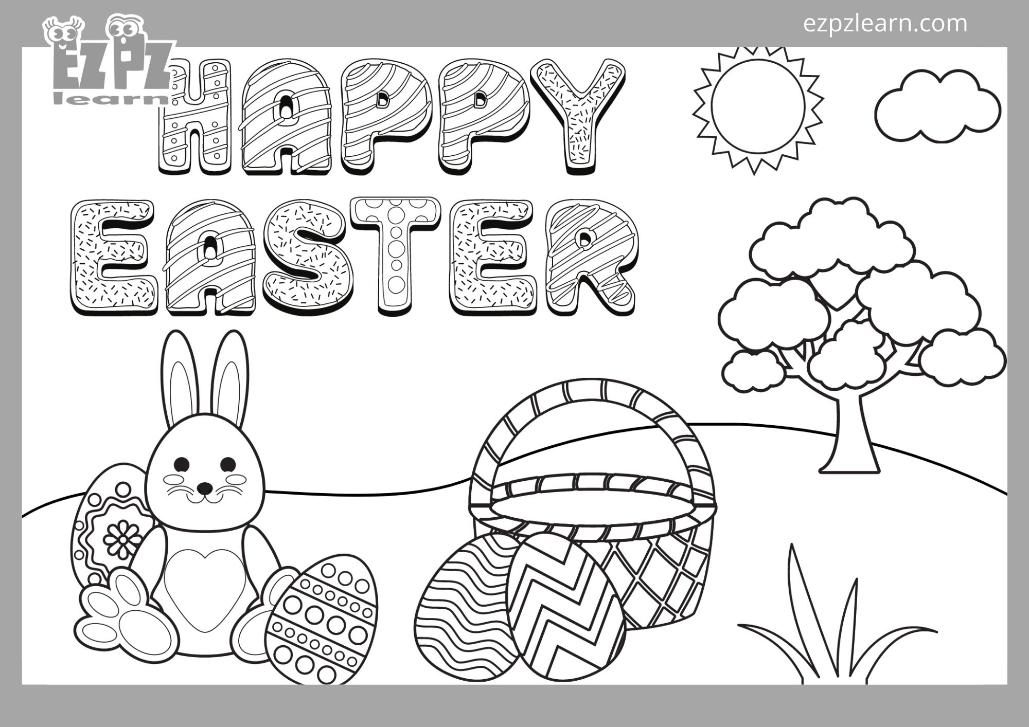 Happy Easter Coloring Page 4 Ezpzlearn