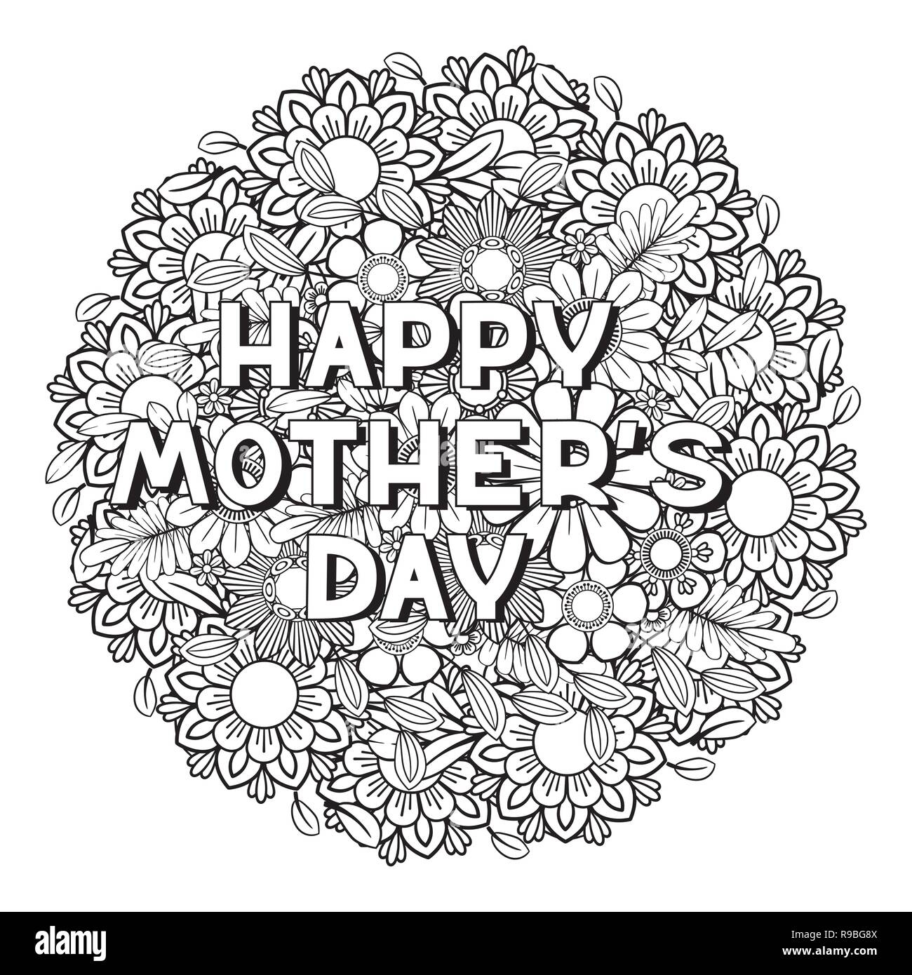 Happy Mother s Day Coloring Page For Adult Coloring Book Black And White Vector Illustration Isolated On White Background Stock Vector Image Art Alamy