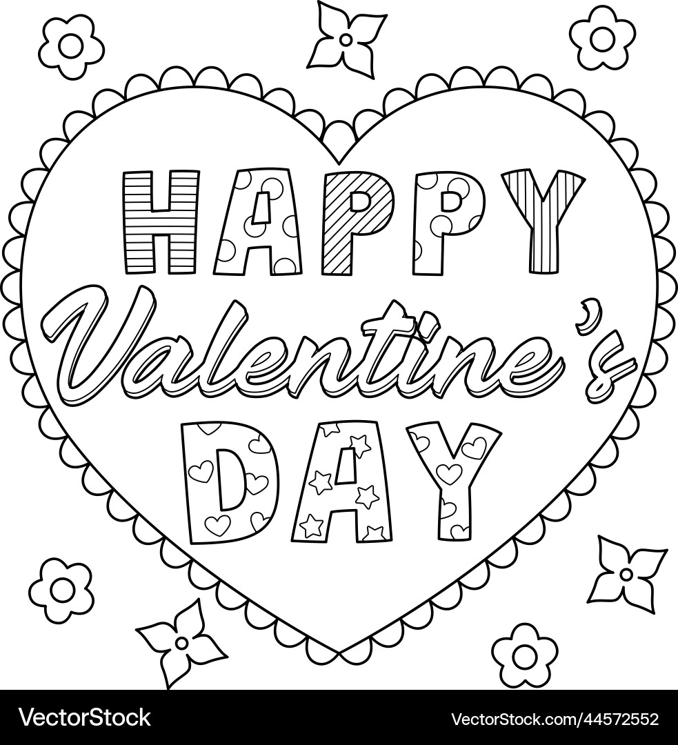 Happy Valentines Day Coloring Page For Kids Vector Image Happy Valentines Day Coloring Page For Kids Vector Image
