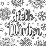 Hello Winter Coloring Page With Snowflakes