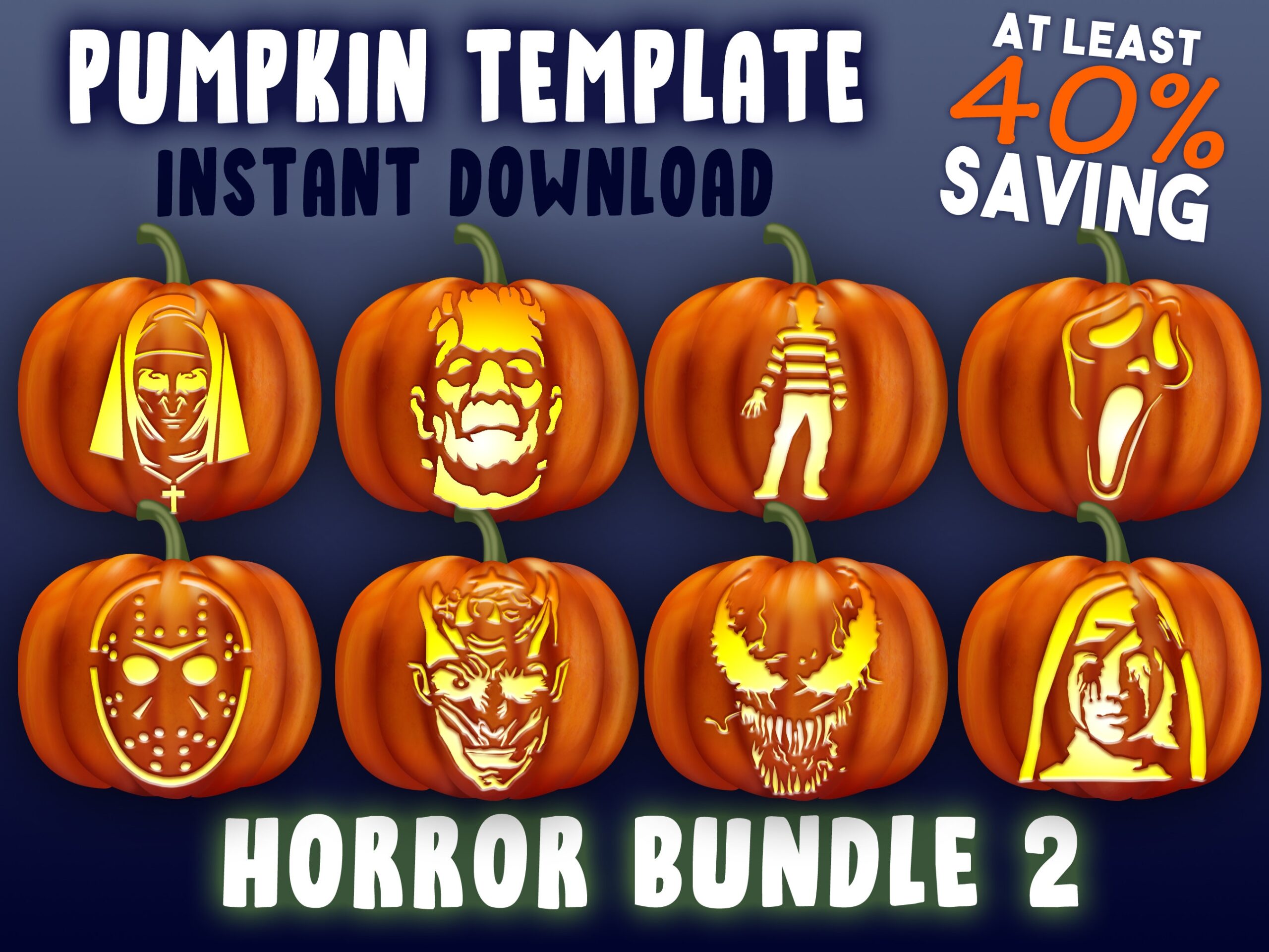 HORROR BUNDLE 2 Pumpkin Carving Stencil Halloween Template A4 Jack O Lantern Pattern The Nun Freddy Ghostface Venom Jason Night King AHS Etsy