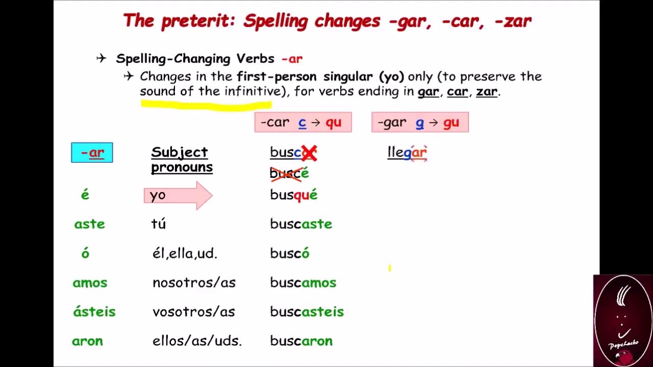 How To Conjugate Preterit Spell Changing Gar Car Zar Verbs In Spanish YouTube
