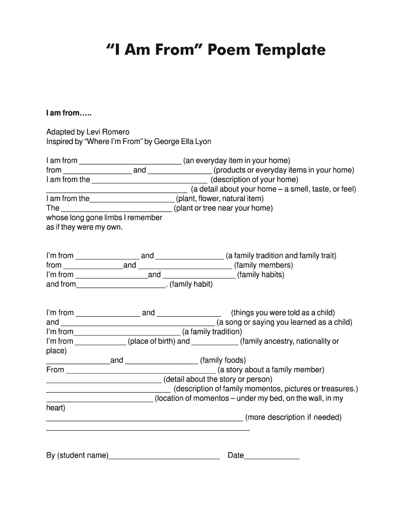 I Am Poem Template Fill Out Sign Online DocHub