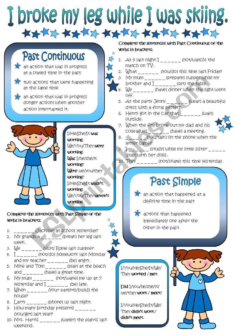 I Broke My Leg While I Was Skiing Past Continuous Past Simple B W KEY Included ESL Worksheet By Mada 1 I Broke My Leg While I Was Skiing Past Continuous Past Simple B W KEY Included ESL Worksheet By Mada 1
