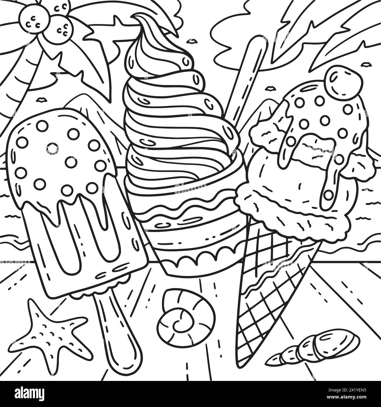 Ice Cream Double Scoop And Popsicle Coloring Page Stock Vector Image Art Alamy