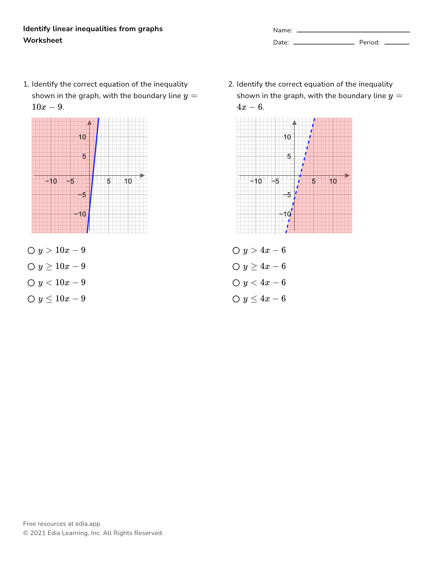 Identify Linear Inequalities From Graphs Worksheet Identify Linear Inequalities From Graphs Worksheet