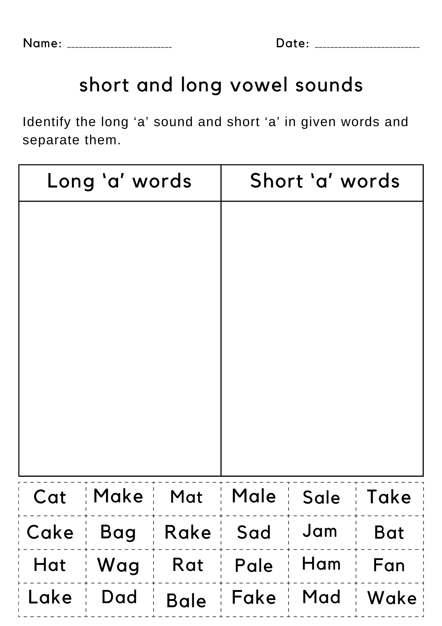 Identifying Long And Short Vowel Sounds Worksheets For Worksheets Library
