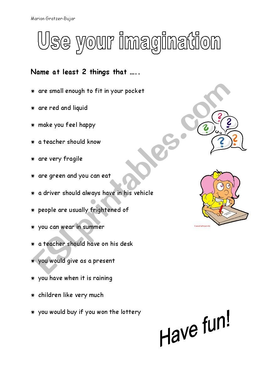 Imagination ESL Worksheet By Maja041178