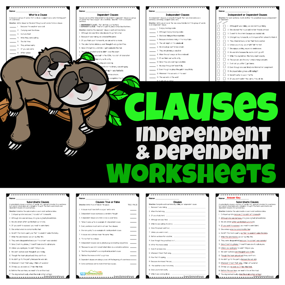 Independent And Dependent Clause Worksheets