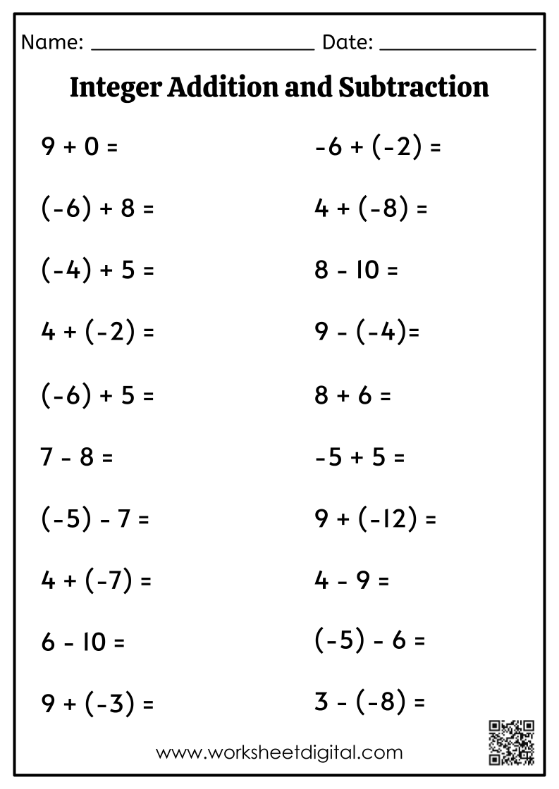 Integer Addition And Subtraction Worksheet Digital Worksheets Library Integer Addition And Subtraction Worksheet Digital Worksheets Library