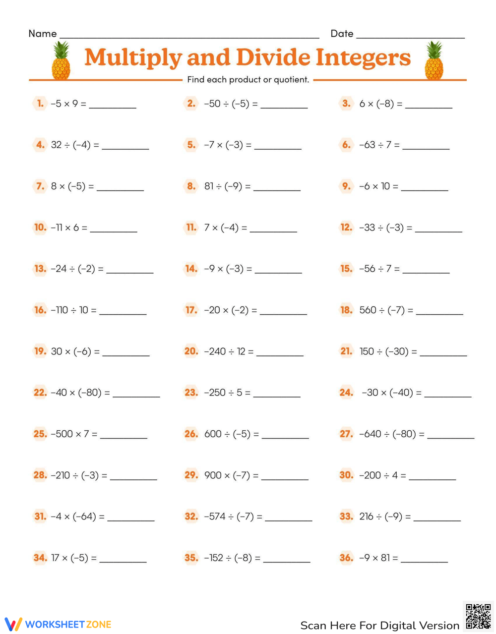 multiplication and division of integers worksheet multiplication and division of integers worksheet