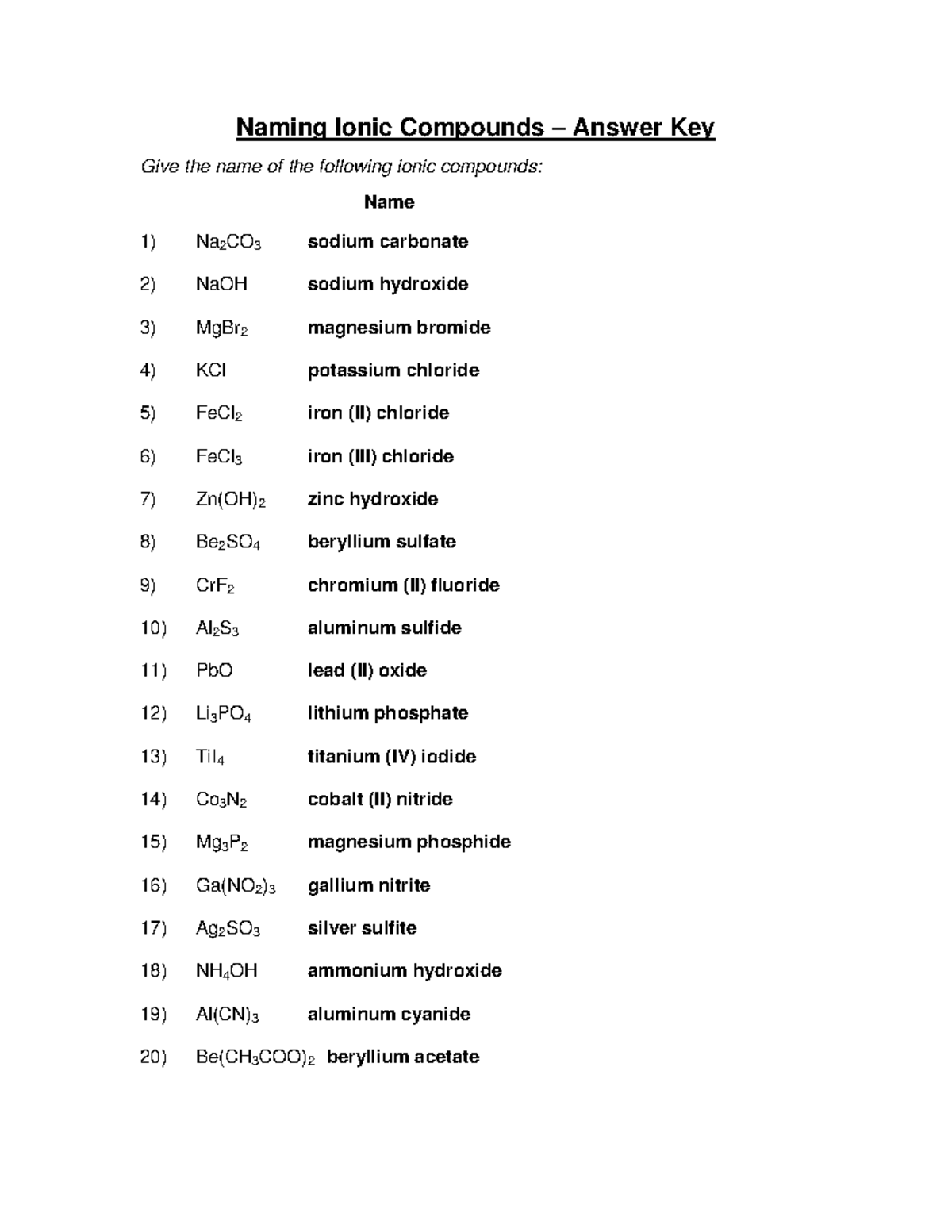 Ionic Compounds Naming Practice AK CHEM201 Answer Key Studocu Ionic Compounds Naming Practice AK CHEM201 Answer Key Studocu