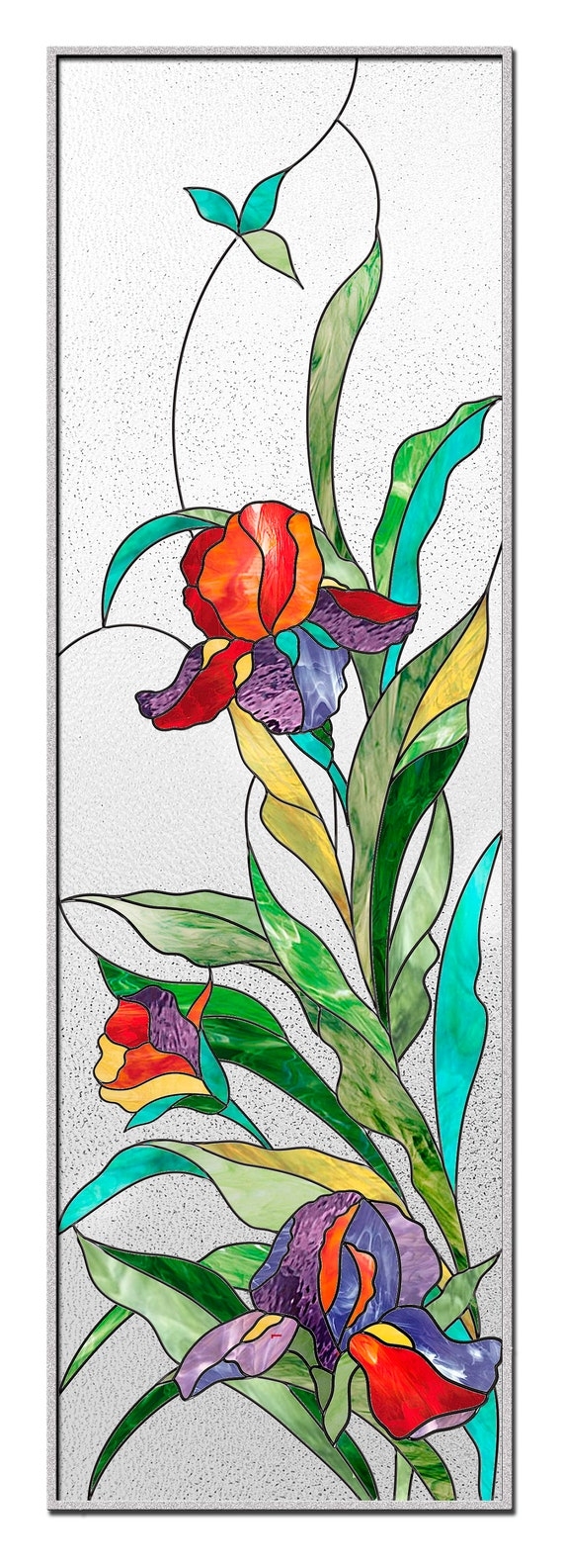 Irises Stained Glass Pattern PDF Stain Glass Flower Pattern To Download Stained Glass Floral Window Panel Pattern Etsy