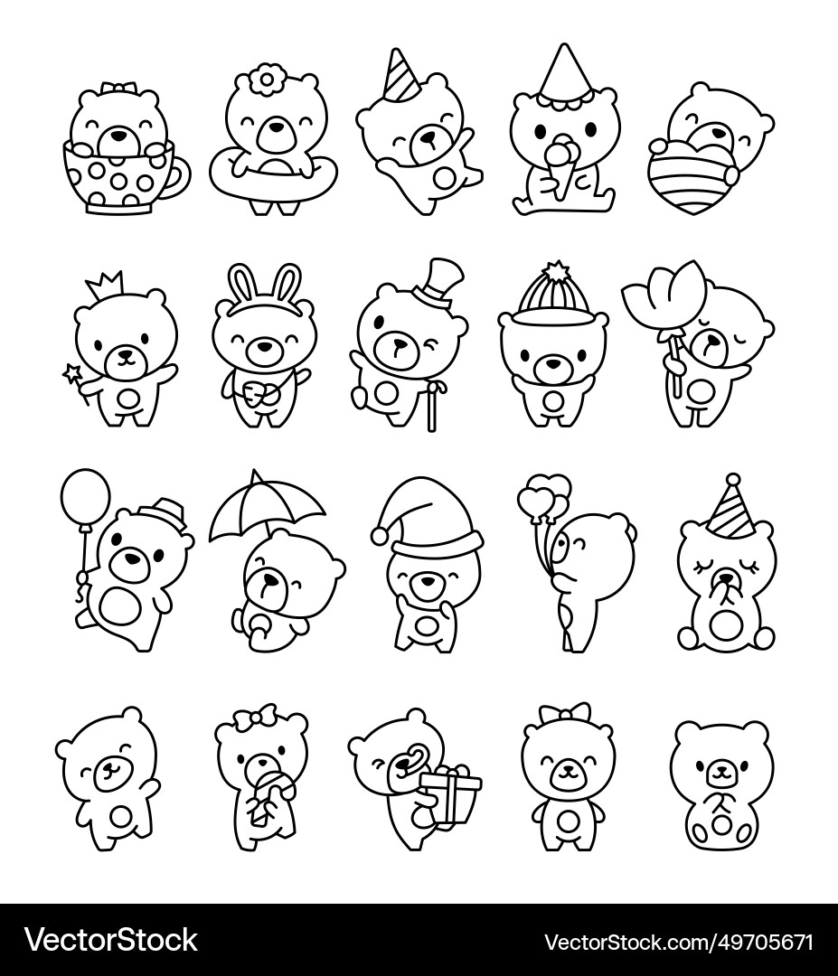 Kawaii Teddy Bear Coloring Page Royalty Free Vector Image Kawaii Teddy Bear Coloring Page Royalty Free Vector Image