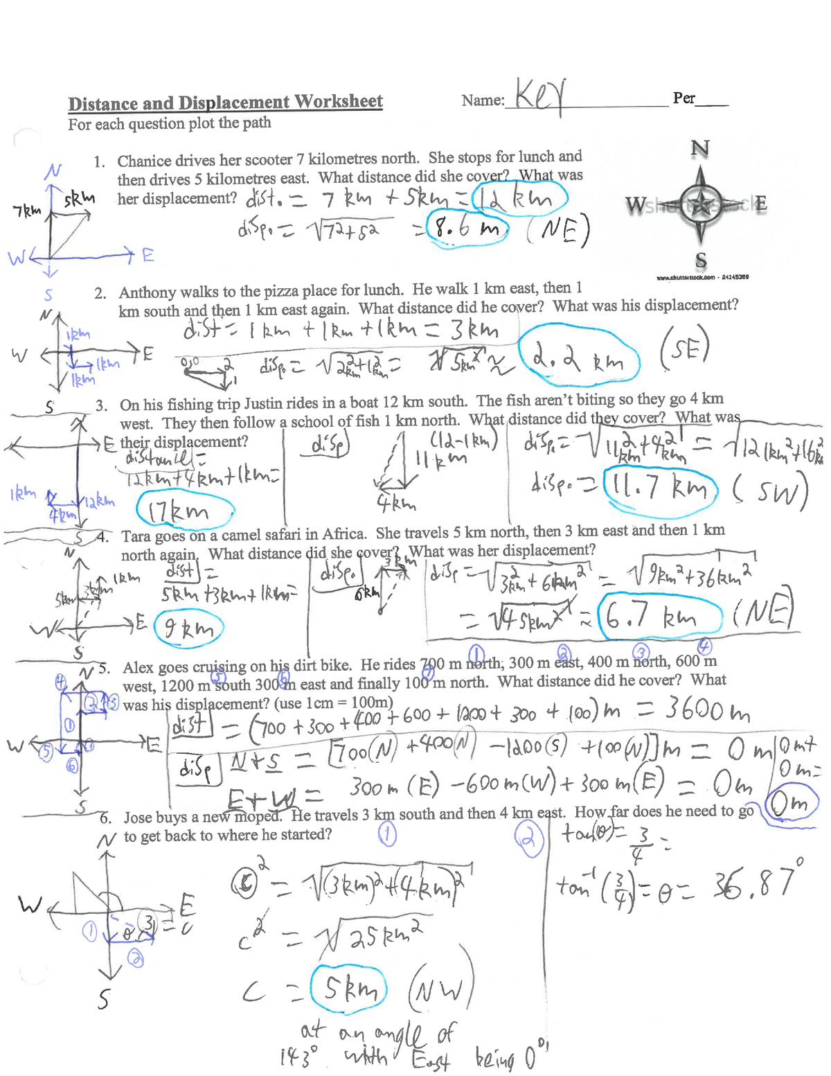 KEY Ch 02 Distance Displacement Velocity Practice Problems Worksheets Library