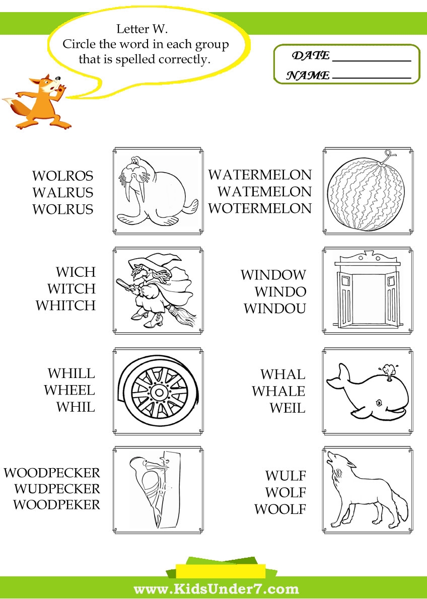 Kids Under 7 Circle The Correct Spelling Of W Words
