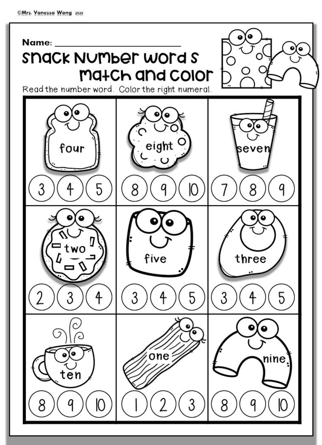 Kindergarten Math Worksheets Numbers 1 10 Number Words PDF Etsy Australia