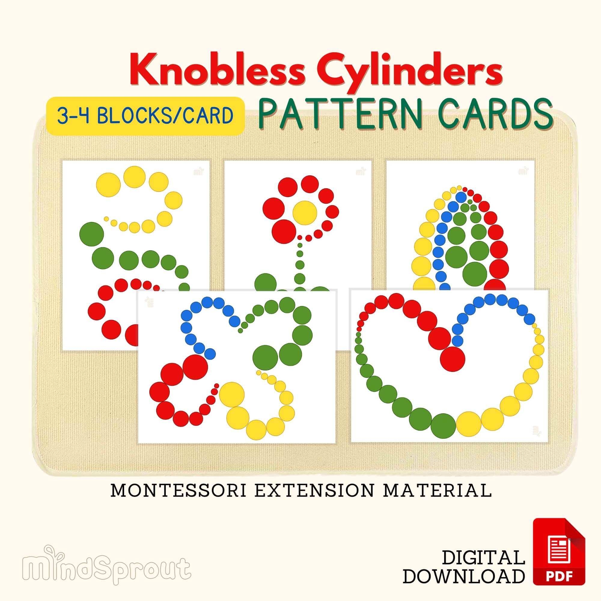 Knobless Cylinders Pattern Cards 3 4 Blocks Card Montessori Sensorial Material Extension Activity Made By Teachers