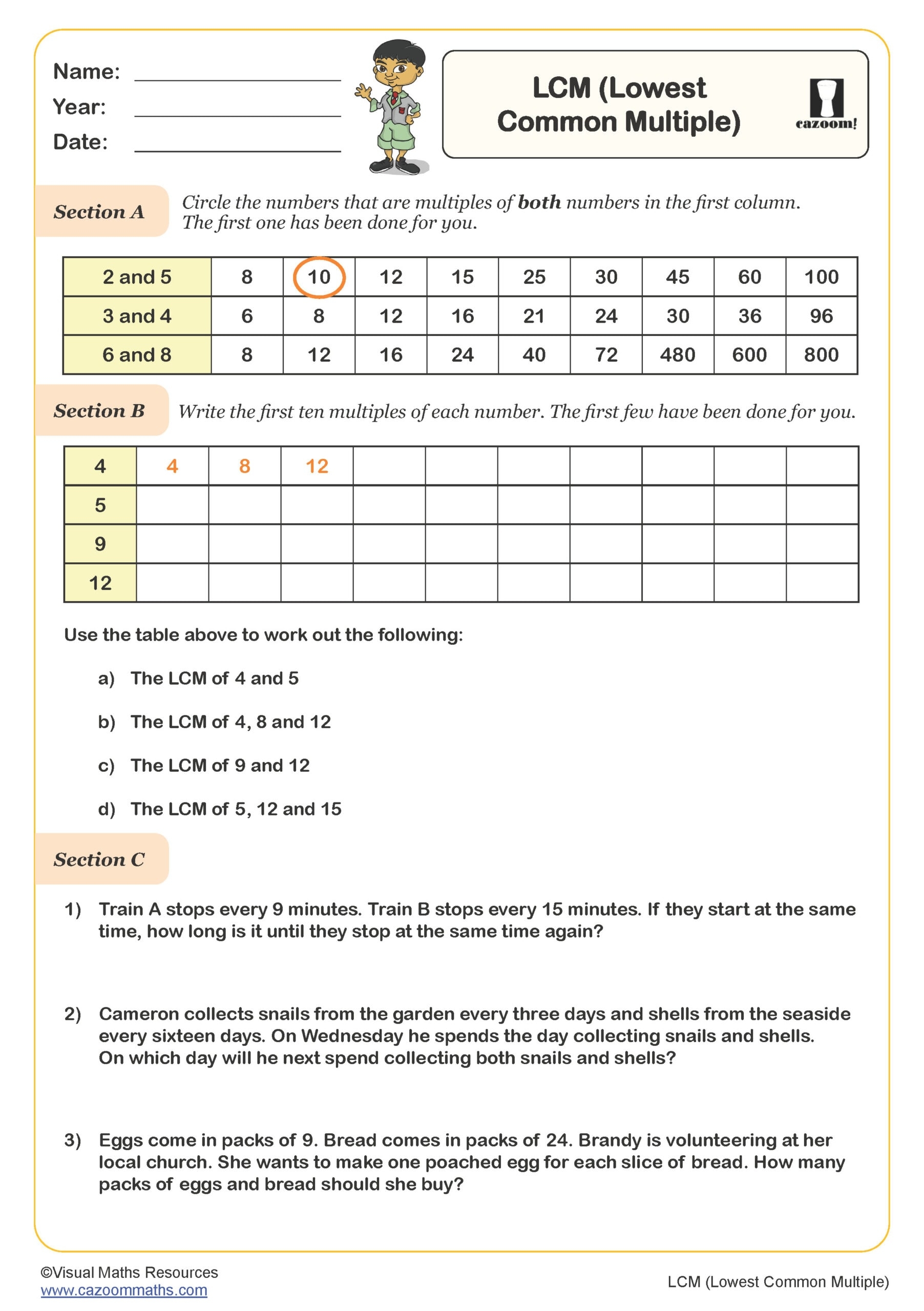 LCM Lowest Common Multiple Worksheet Key Stage 2 PDF Number Worksheets