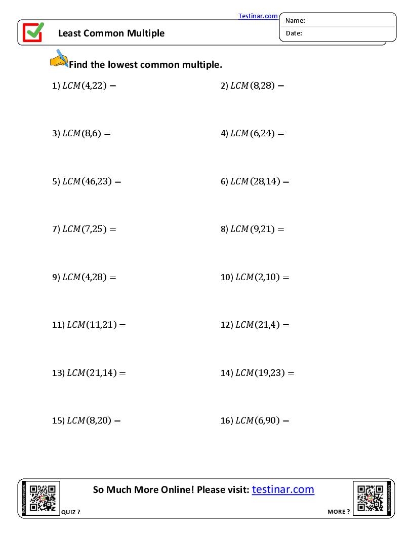 worksheets for least common multiple