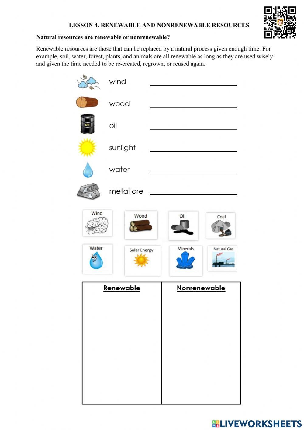 renewable and nonrenewable resources worksheet