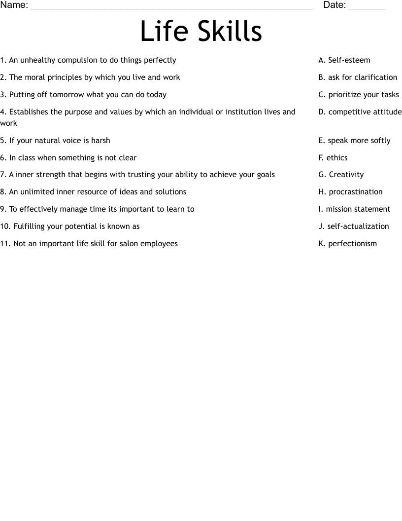 Life Skills Worksheet WordMint Life Skills Worksheet WordMint
