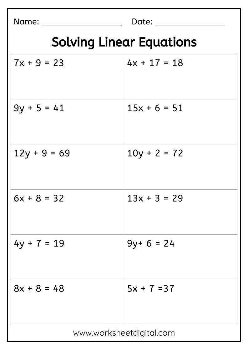 Linear Equations Worksheet Digital Worksheets Library Linear Equations Worksheet Digital Worksheets Library