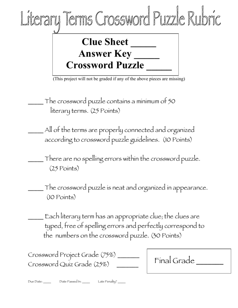 literary terms crossword puzzle
