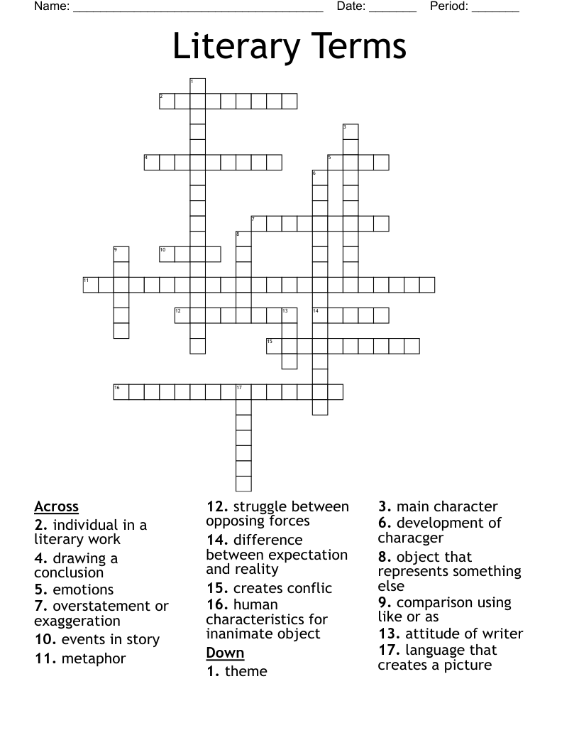 Literary Terms Crossword WordMint