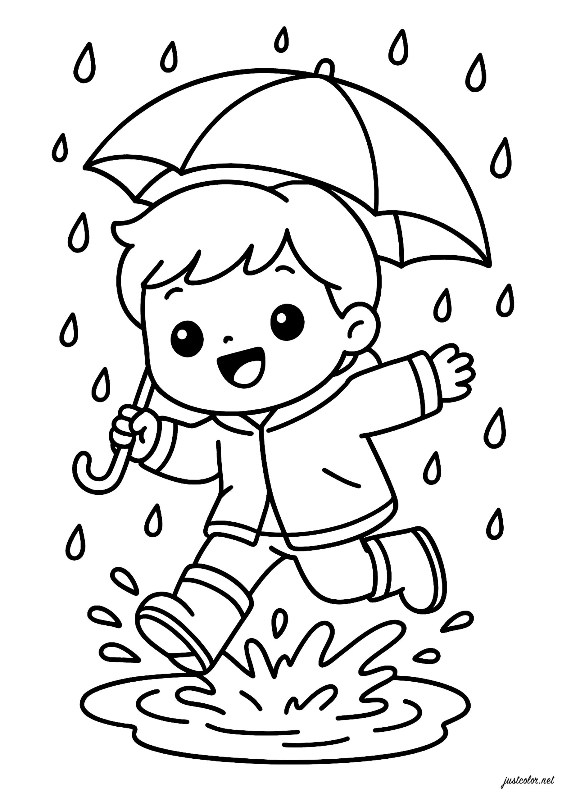 Little Boy In The Rain Playing With Splashes Rainy Day Coloring Pages Little Boy In The Rain Playing With Splashes Rainy Day Coloring Pages