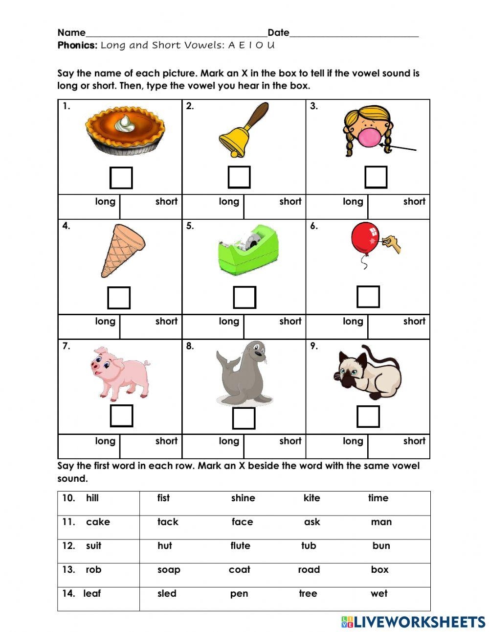 Long And Short Vowels Online Activity Live Worksheets Worksheets Library