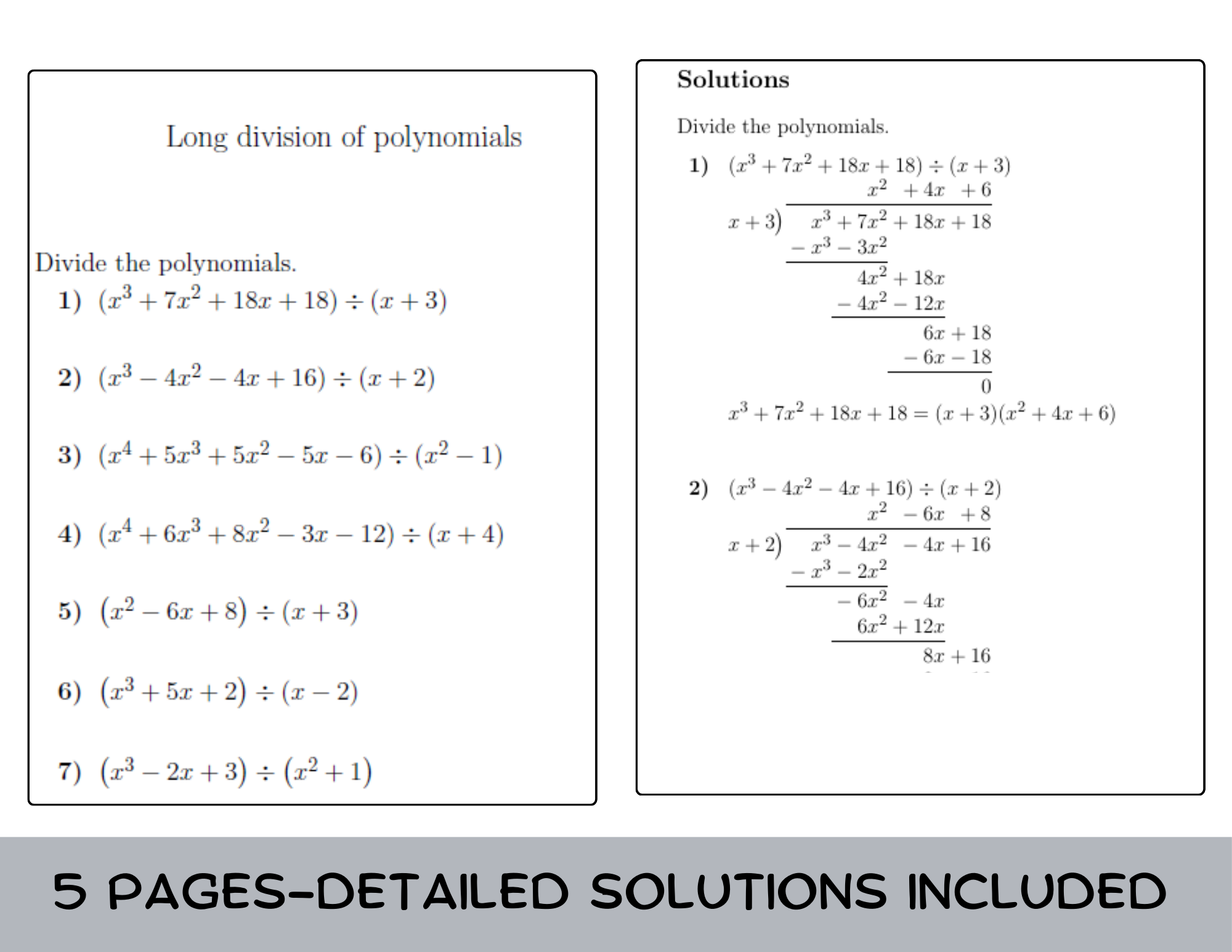 worksheet long division of polynomials