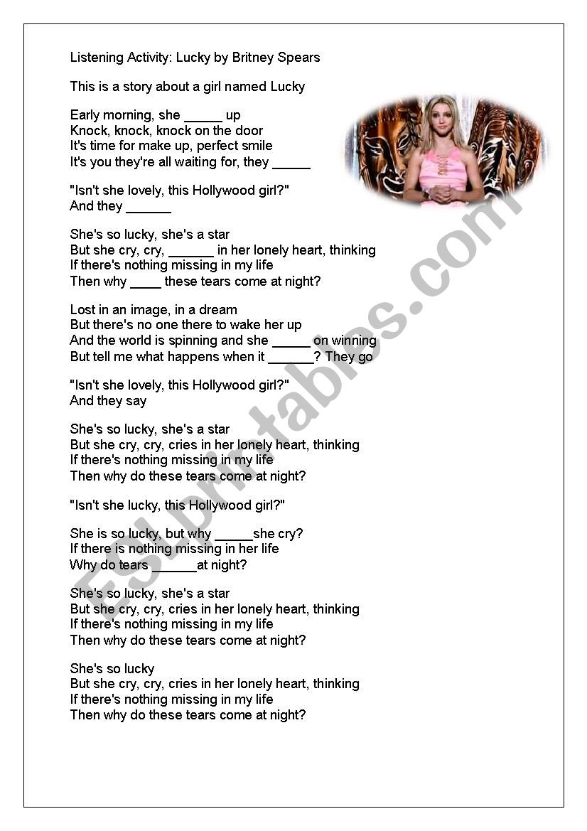 Lucky By Britney Spears ESL Worksheet By Gonul klc Lucky By Britney Spears ESL Worksheet By Gonul klc