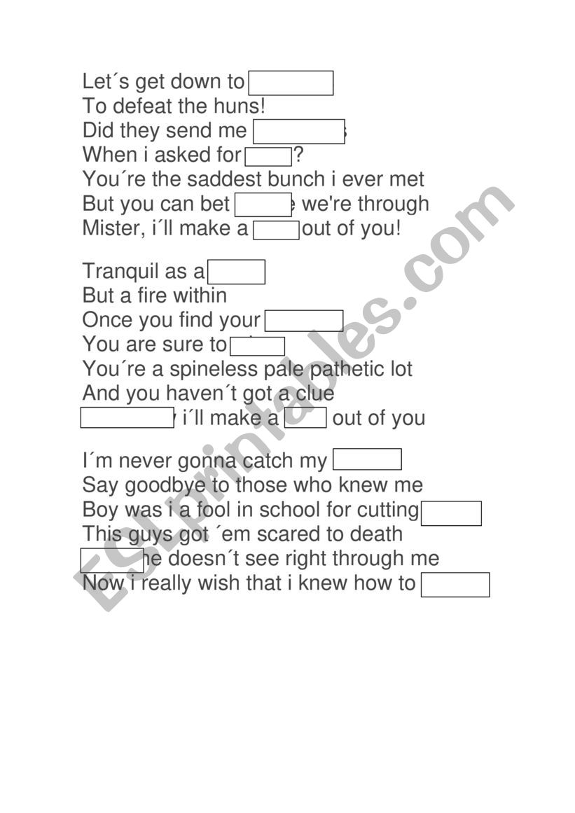 Lyrics I ll Make A Man Out Of You Mulan Movie ESL Worksheet By Jhonattan Vieira Lyrics I ll Make A Man Out Of You Mulan Movie ESL Worksheet By Jhonattan Vieira