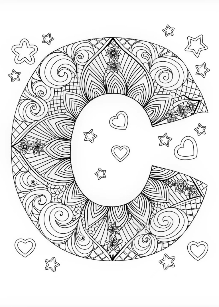 Magical Letter C With Stars And Hearts Coloring Page Free Printable Magical Letter C With Stars And Hearts Coloring Page Free Printable