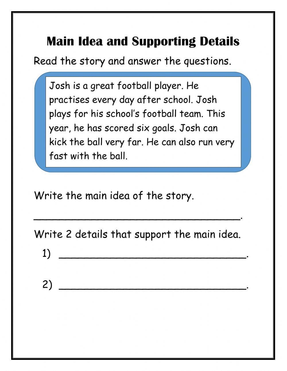 Main Idea With Supporting Details Worksheet Live Worksheets Worksheets Library