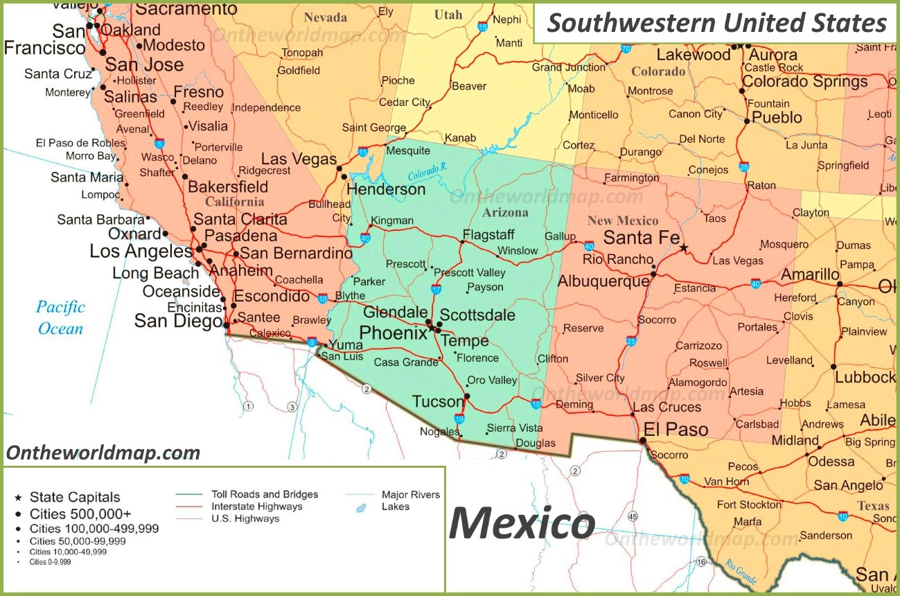 Map Of Southwestern United States Ontheworldmap