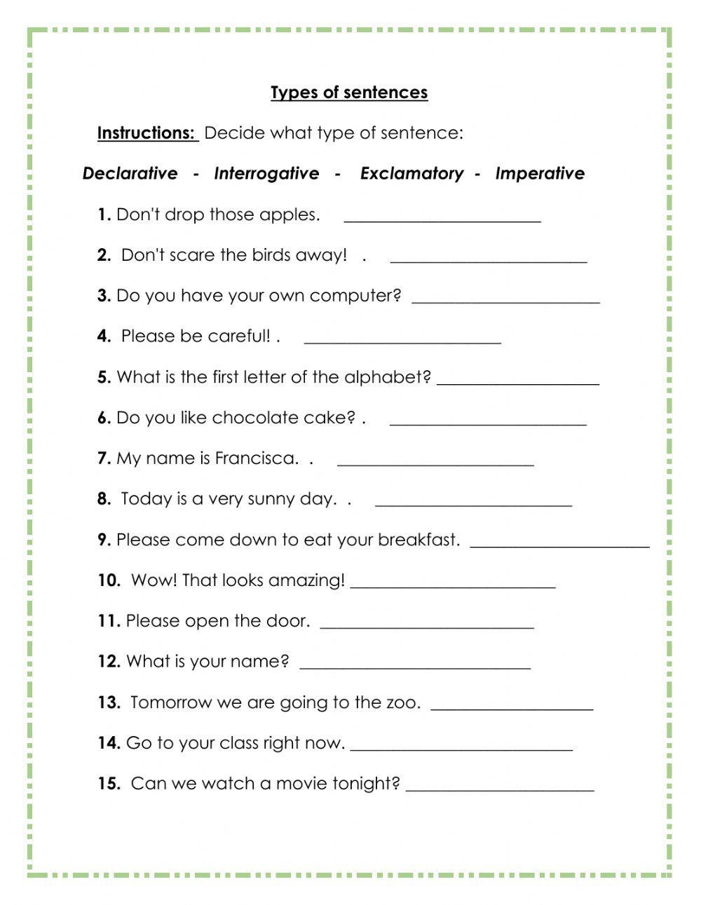 Mastering Types Of Sentences Engaging Worksheets For Effective Worksheets Library