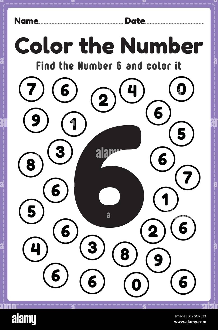 Maths Worksheet For Nursery Number 6 Coloring Maths Activities For Preschool And Kindergarten Kids To Learn Basic Mathematics Skills In A Printable P Stock Vector Image Art Alamy