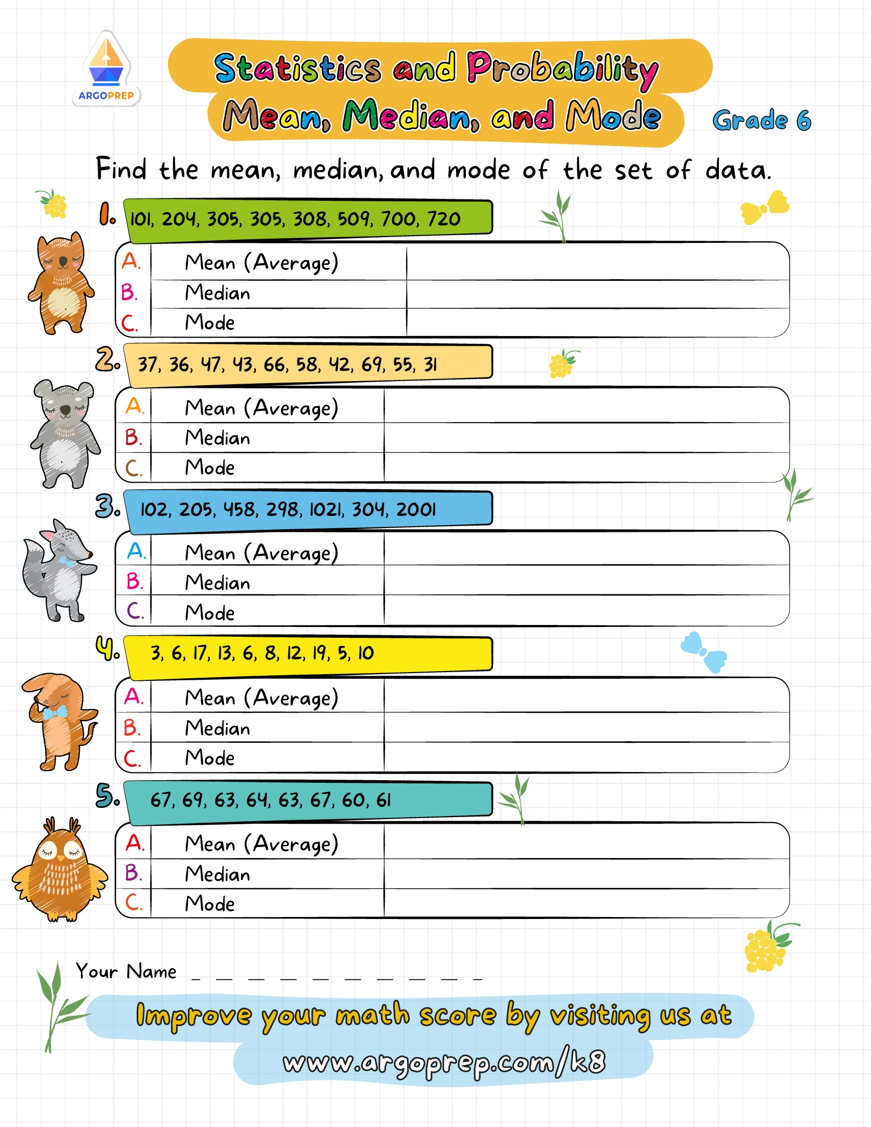 mean median and mode worksheets