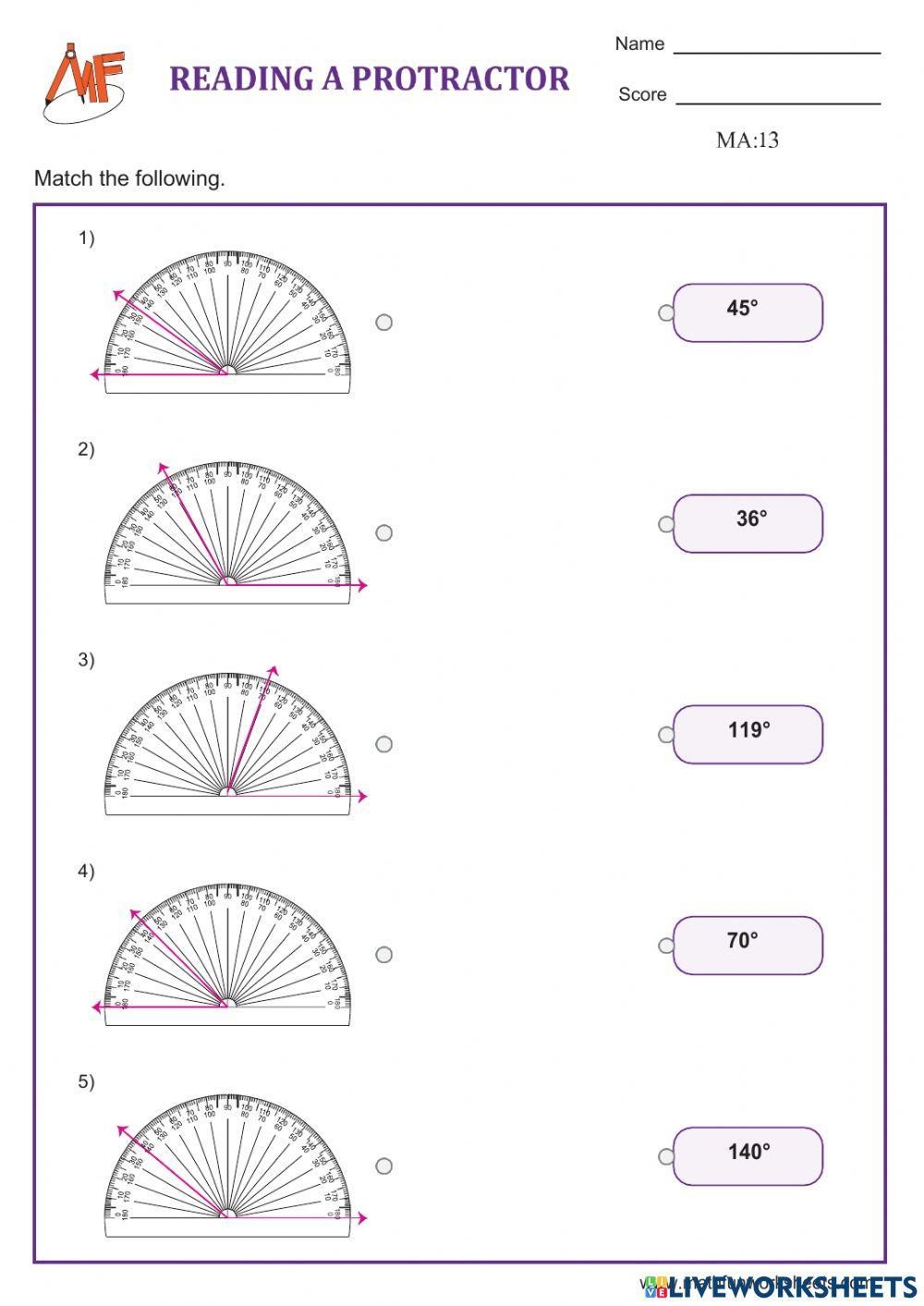 Measuring Angles Using A Protractor Interactive Worksheet Live Worksheets Library Measuring Angles Using A Protractor Interactive Worksheet Live Worksheets Library